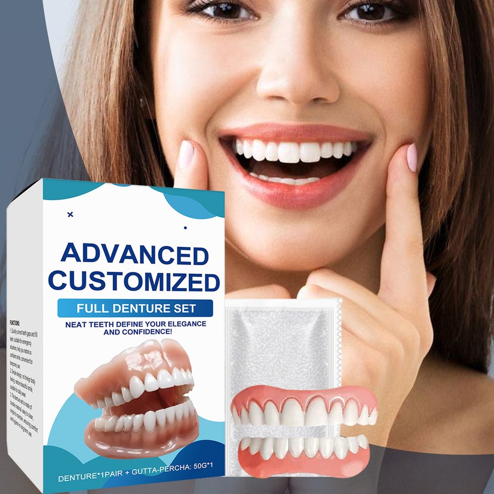 Full Denture Set Upper Lower False Teeth, Complete for Men and Women, Realistic