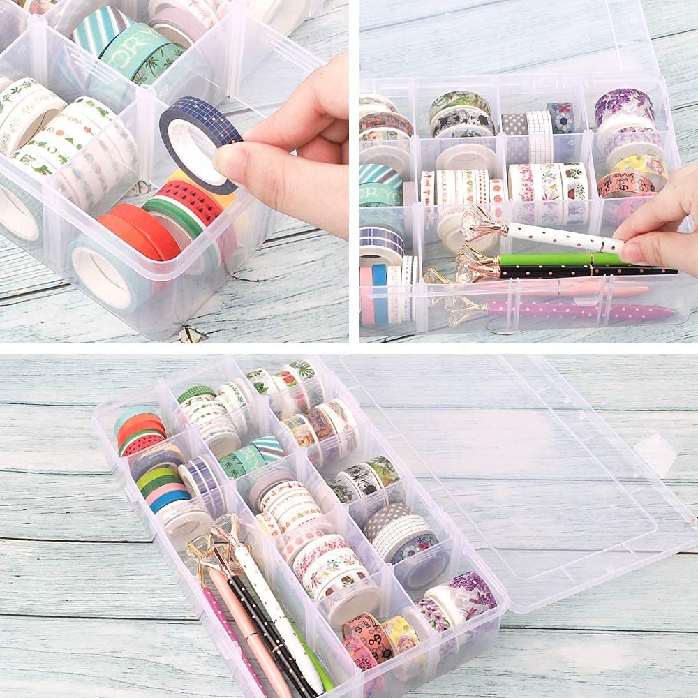 3 Pack 15 Grids Large Plastic Storage Organizer Box,15 Compartments w/ Dividers