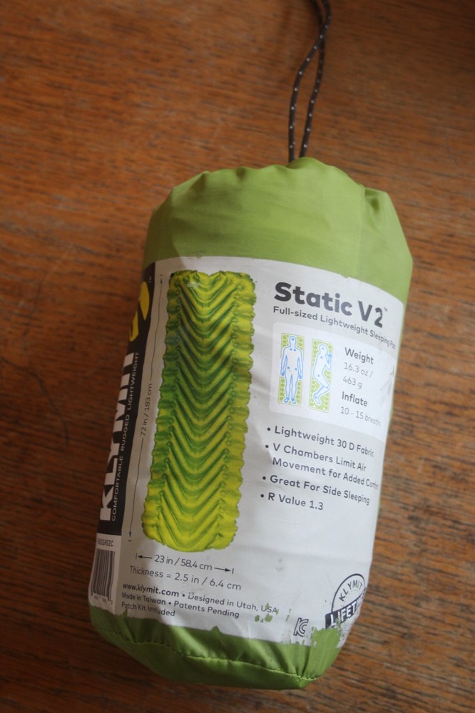 KLYMIT STATIC V2 GREEN Backpacking Sleeping Pad Camping TESTED NEW