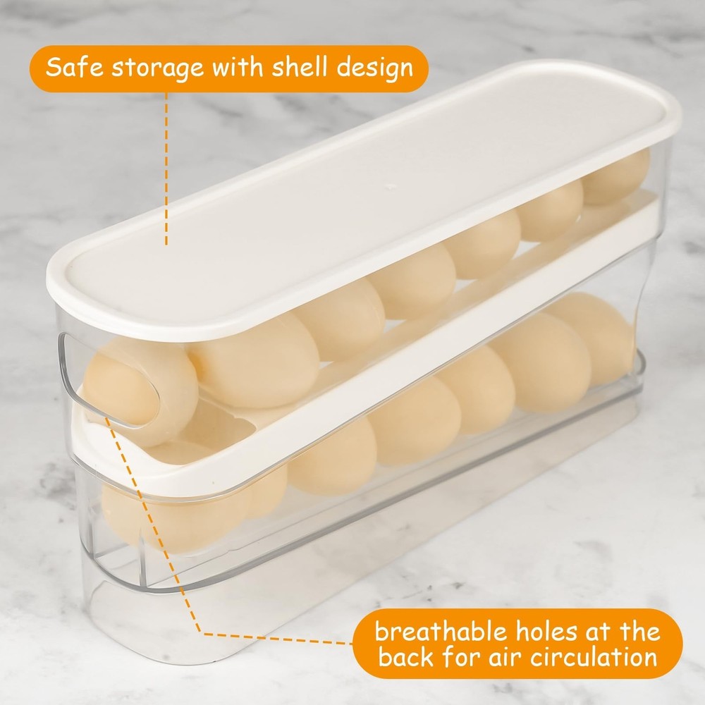 Automatic Roll Down Egg Dispenser for Refrigerator Organizer with Lid, 12-Cou...