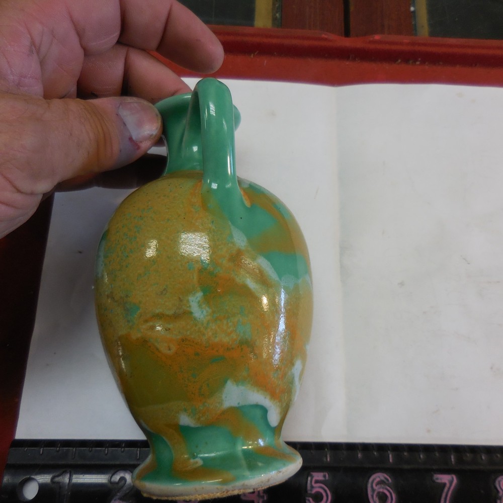 Art Pottery Pitcher Vase 5.5" with Handle Multi-Colored Unmarked