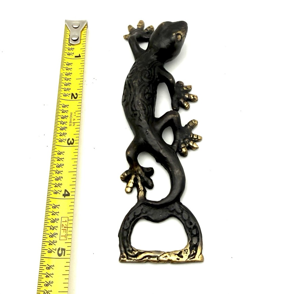 Gecko Bottle Opener Lizard Figural Bronze / Brass 5”