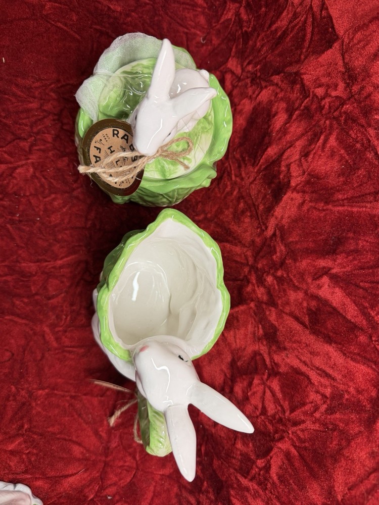 Arlington Designs Easter Bunny Rabbit Cabbage Ceramic Sugar Bowl /creamer New