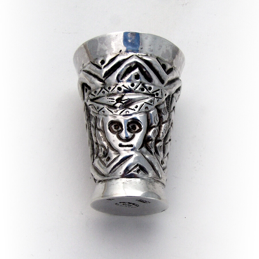 Peruvian Silver Large Beaker Shots Set Repousse Patterns 1930