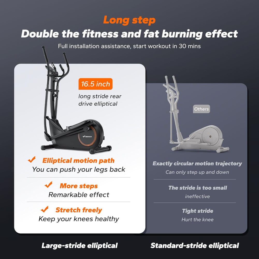 Hyper-Quiet Elliptical Machine for Home, 400Lbs Capacity, Auto Resistance