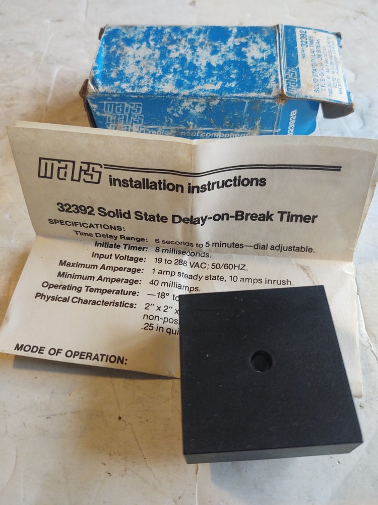 MARS # 32392 / UNIVERSAL TIMER . (INPUT 19-240 VAC). (DELAY TIMER .1 - 5 MIN.).