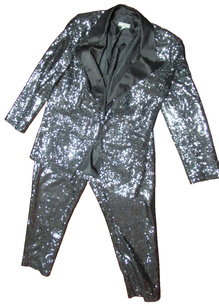 ASOS Sequin Blazer Black Silver Longline Evening Jacket Size US sz 12