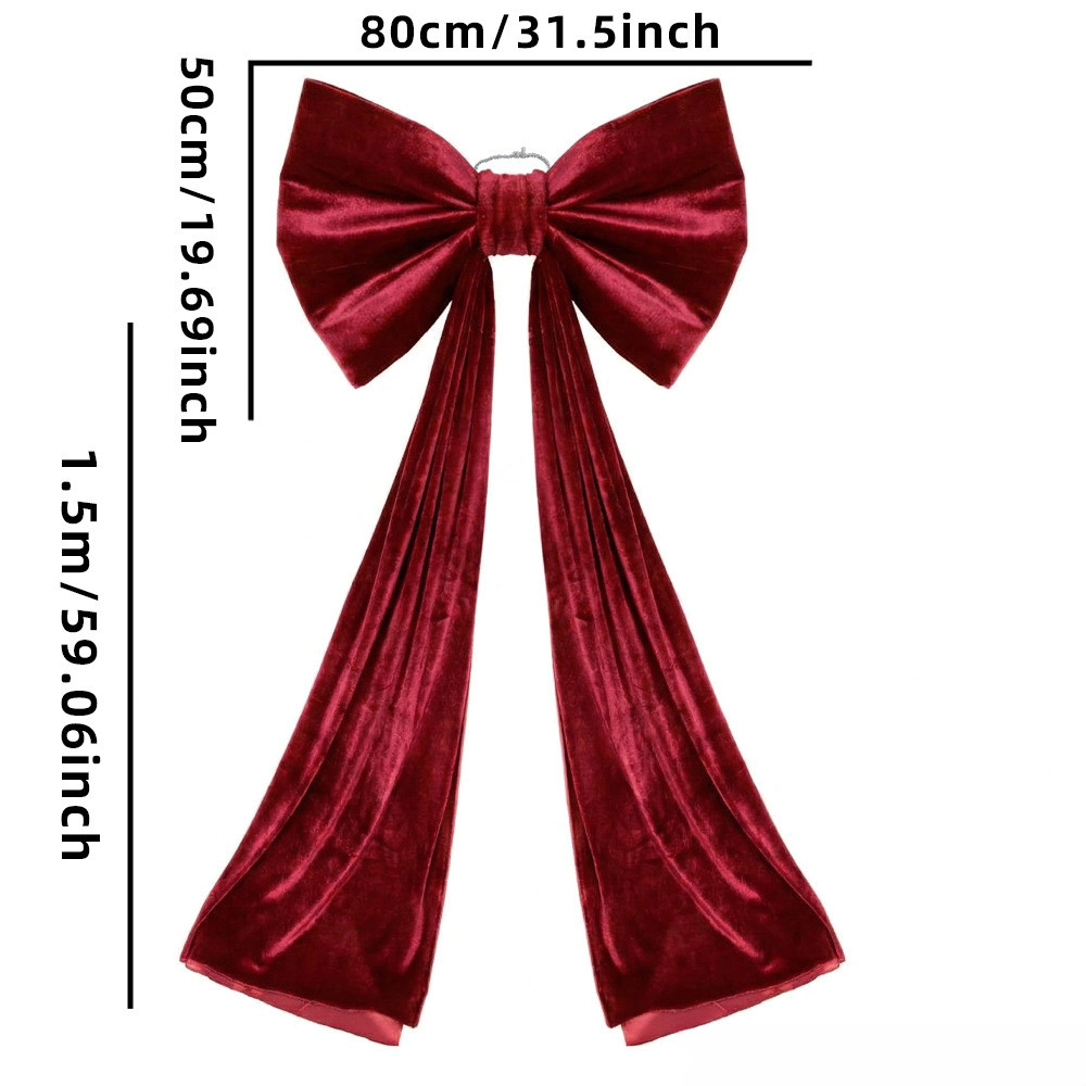 80cm Wide Velvet Bow Tie with Pearl Strings for Celebration Backdrop Decor