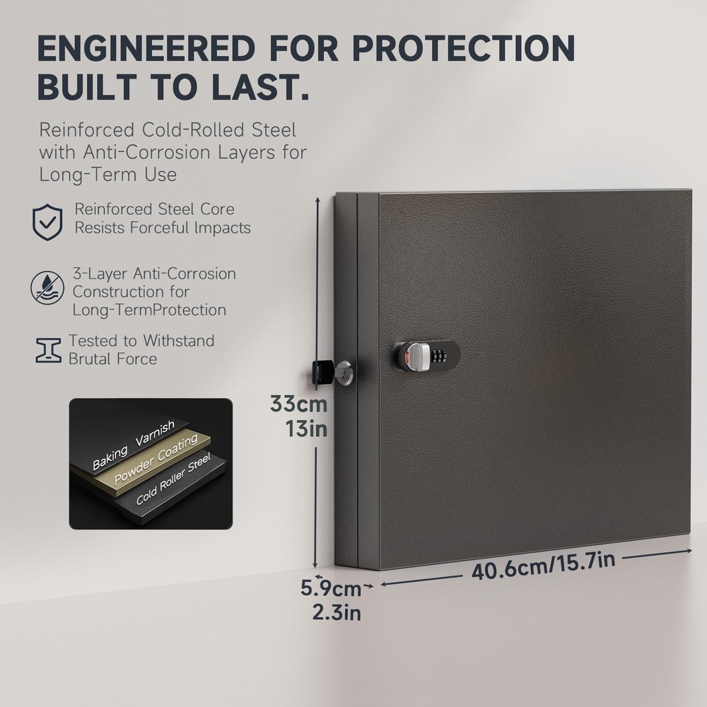 48 Key Lock Box, Wall Mounted Key Cabinet with 3Digit Combination Lock & Back...