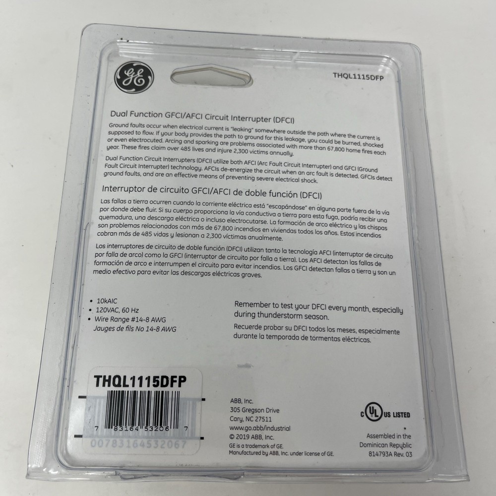 General Electric THQL1115DFP THQL1115DF 1 Pole Dual Function Circuit Breaker