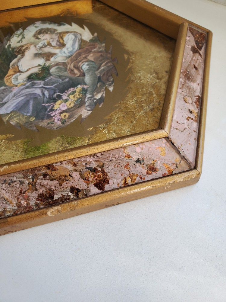 Vintage Victorian Art with Gold Foil and Hexagonal Frame