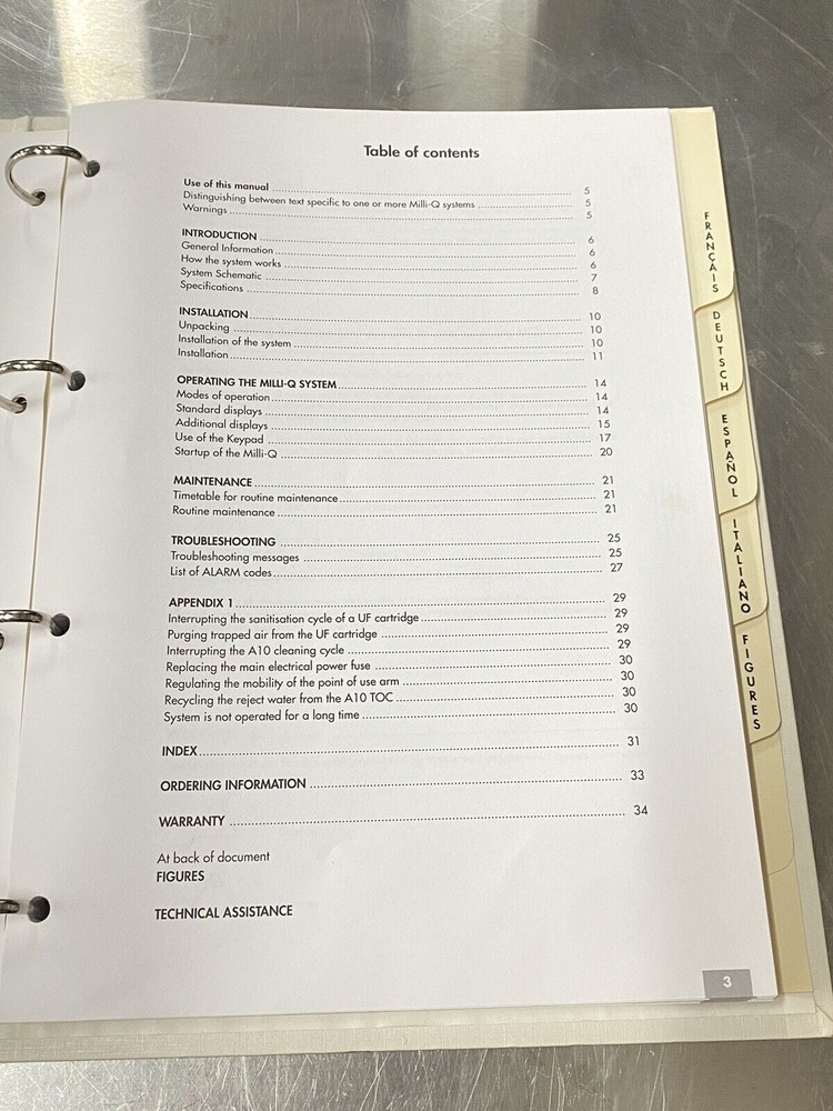 Millipore Milli-Q Biocel Synthesis A10 - Users Guide / Instruction Book / Manual
