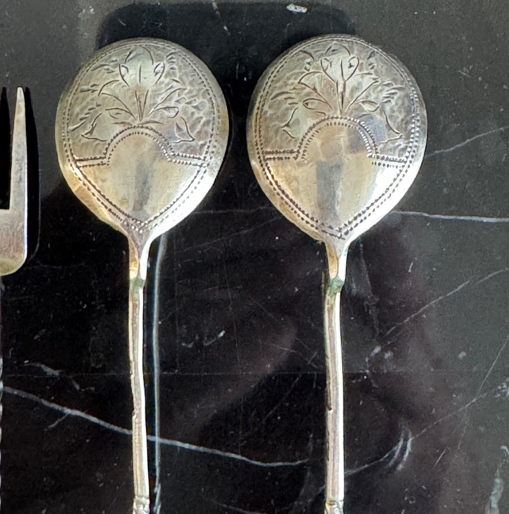 Old Russian Silver Spoons and Small Fork 29 Grams