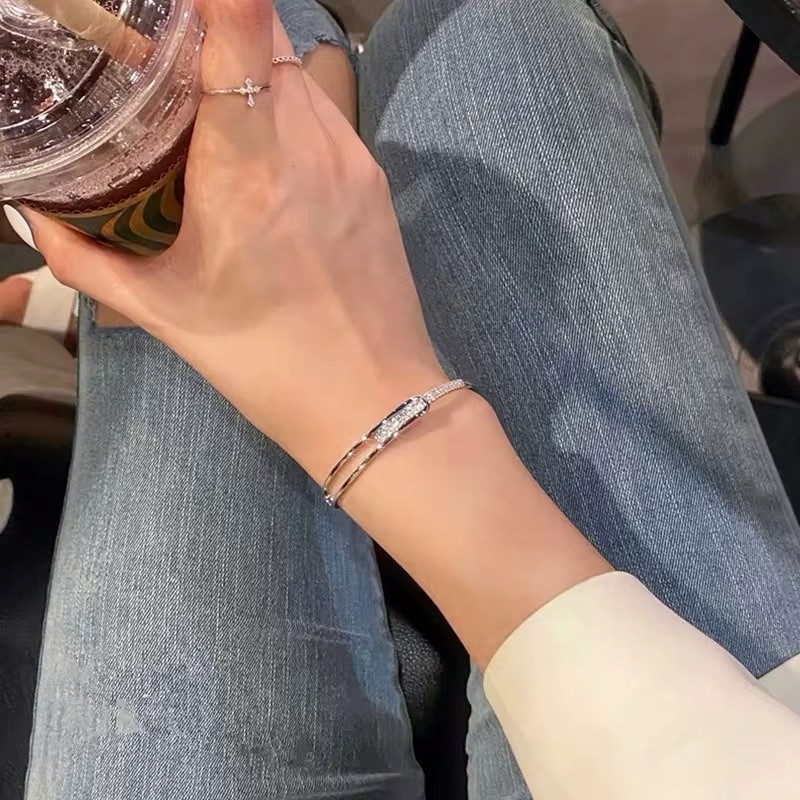 925 Solid Sterling Silver Cubic Stone Open Cuff Bangle Bracelet With A Gift Bag