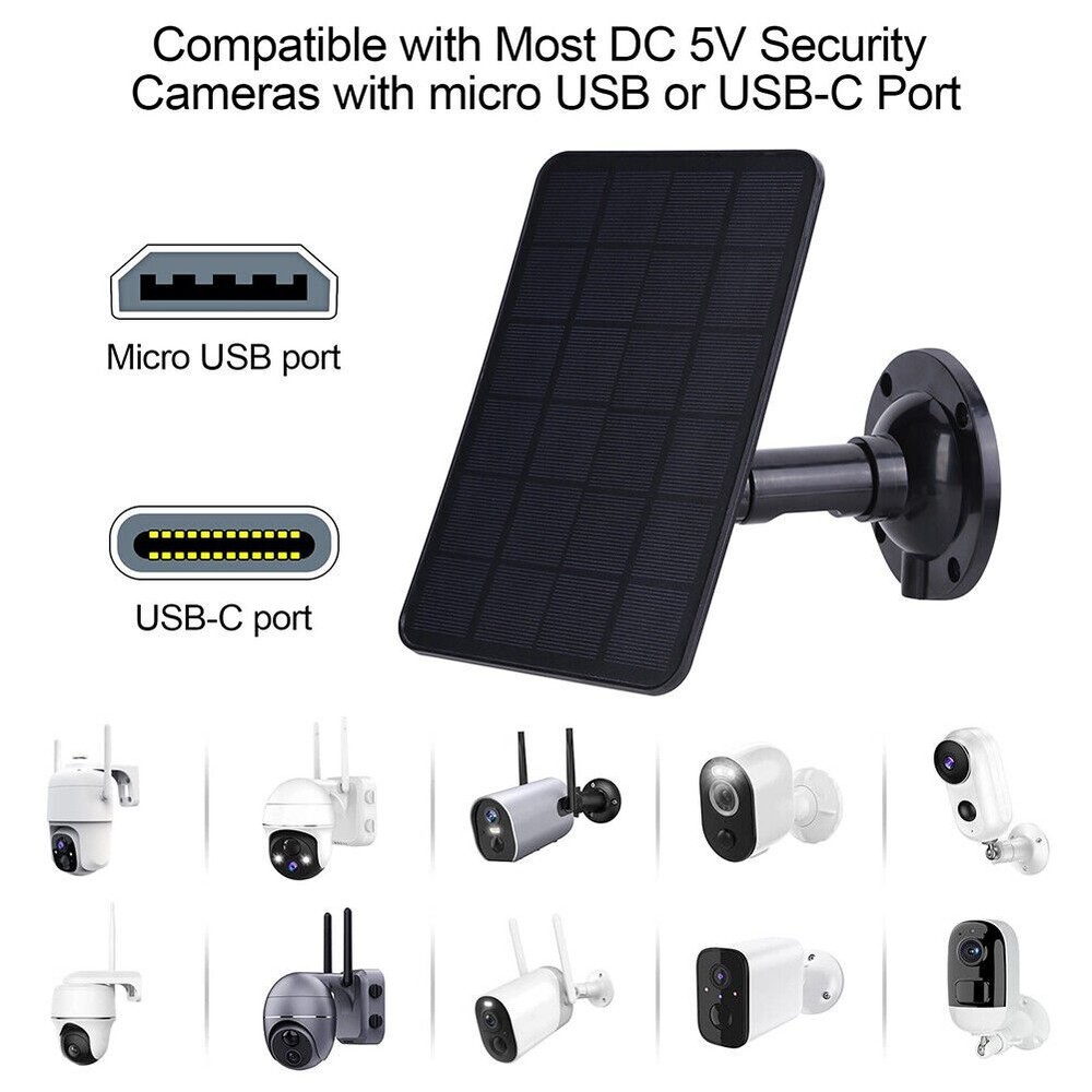 Solar Panel for Security Camera Micro USB & USB-C Port Solar Panel Adjustable