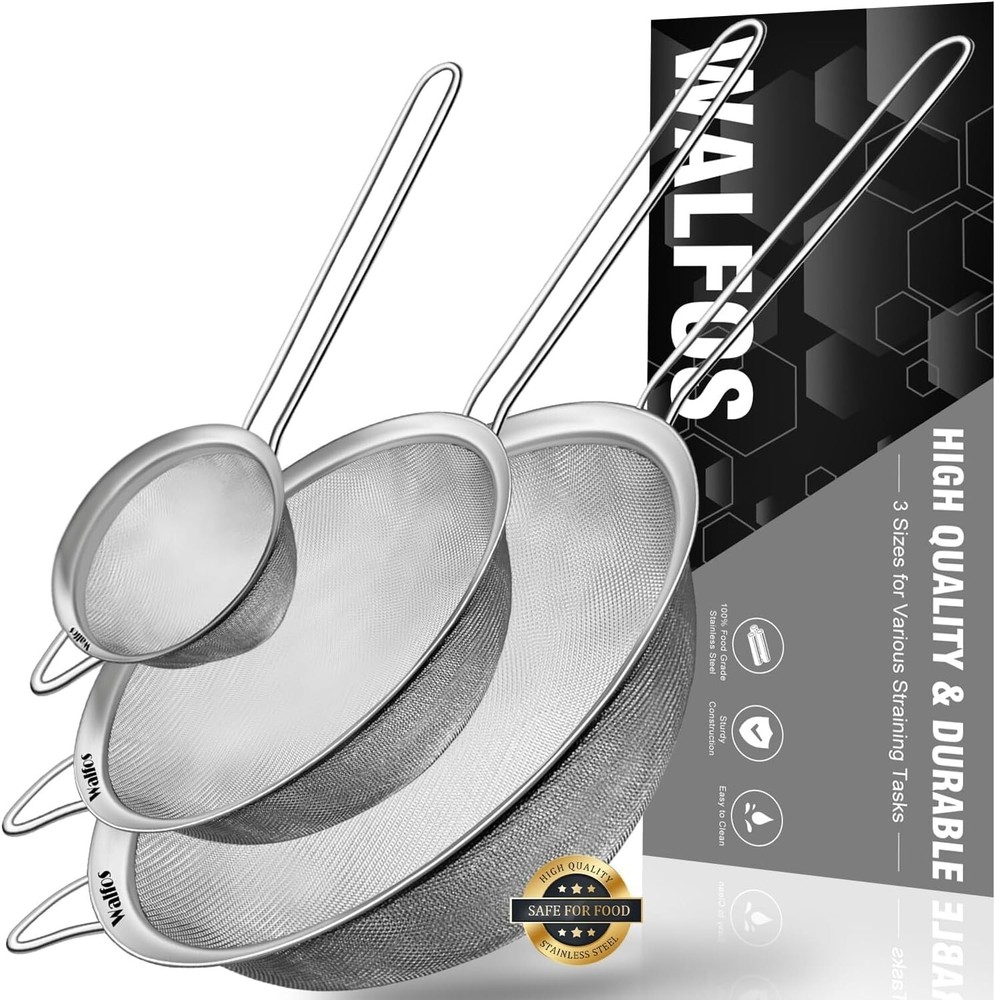 Durable 3-Piece Fine Mesh Strainers with Reinforced Handle for Kitchen Success