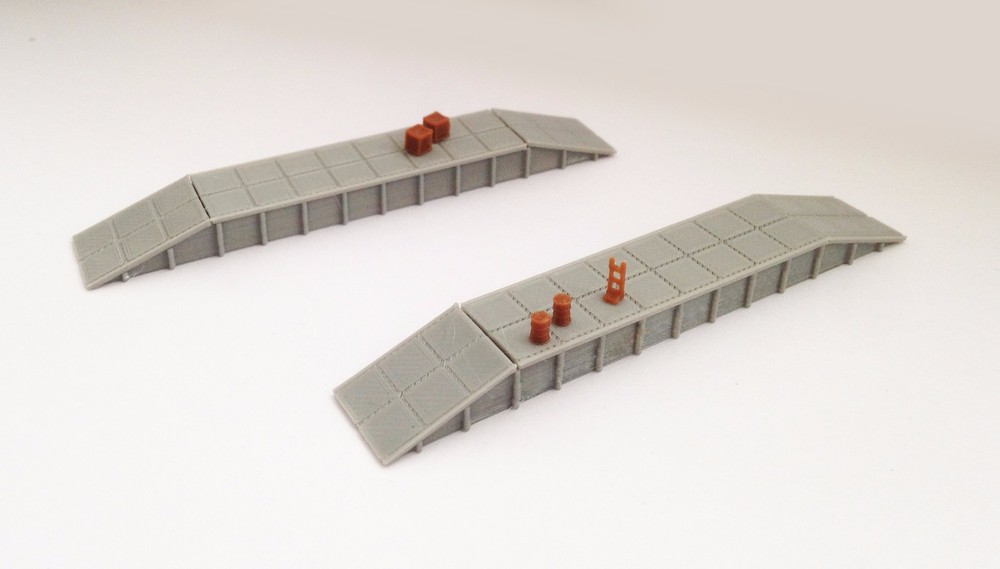 Outland Models Train Railway Platform  Loading Dock (long) x2 w Goods Z Scale