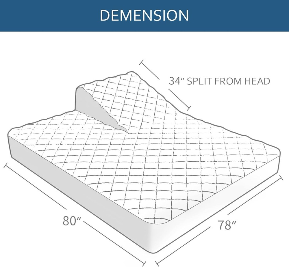 Waterproof Split Top King Mattress Pad Protector for Adjustable Bed (34" Split)