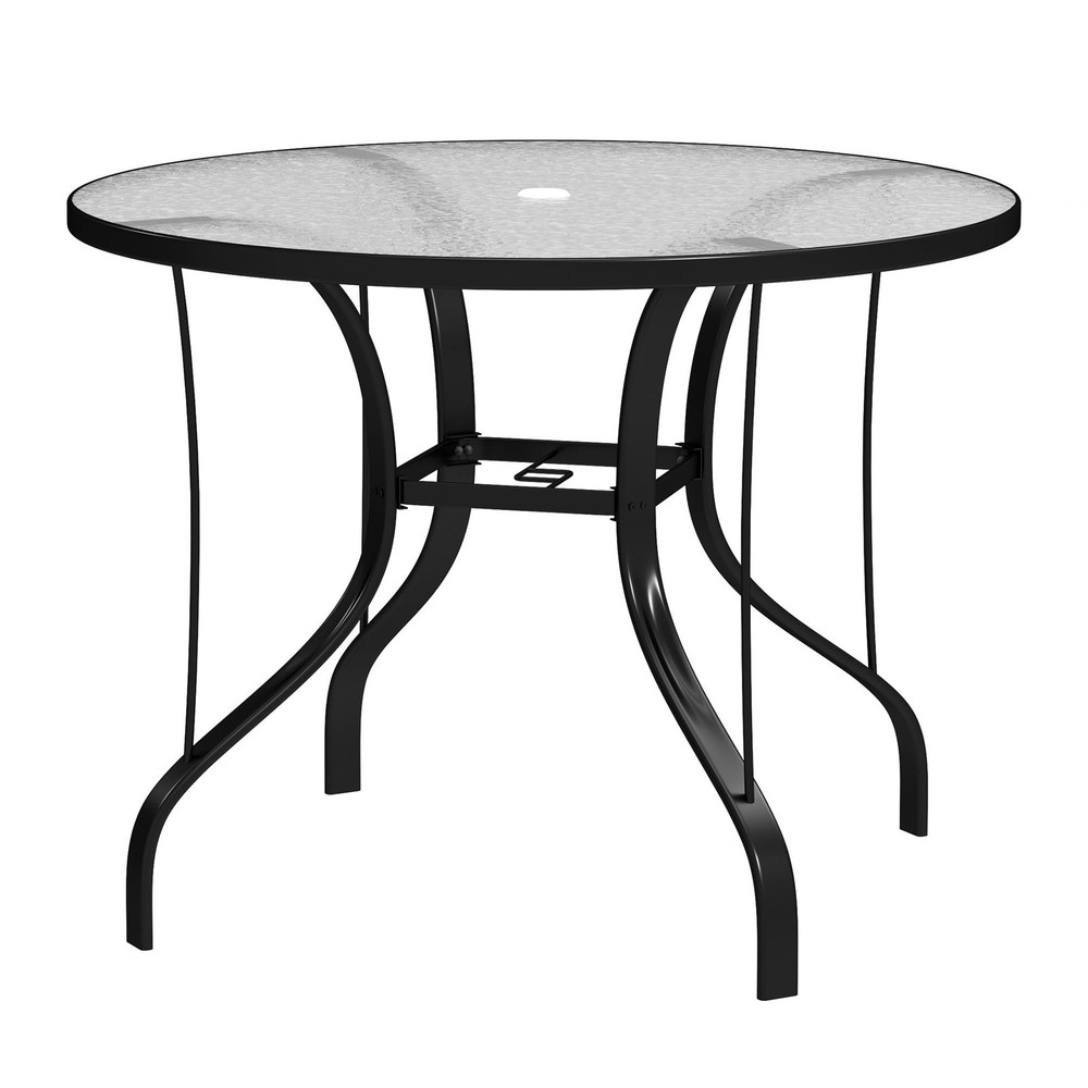 Black 38" Round Dining Table: Tempered Glass, Rust-Proof Frame, 110lb Cap