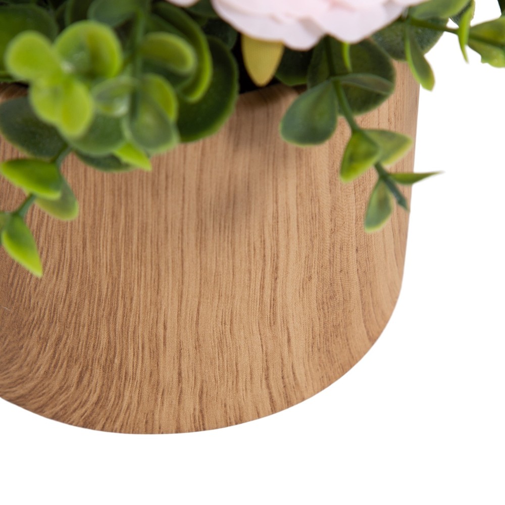 (2 pack 4.5” Artificial Floral in Wood Grain Ceramic Container
