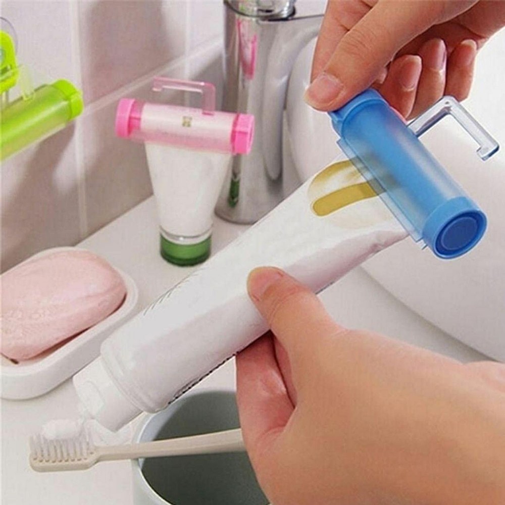 Toothpaste Dispenser Squeezer, Reusable Bathroom Accessory, Hard Plastic, Blue