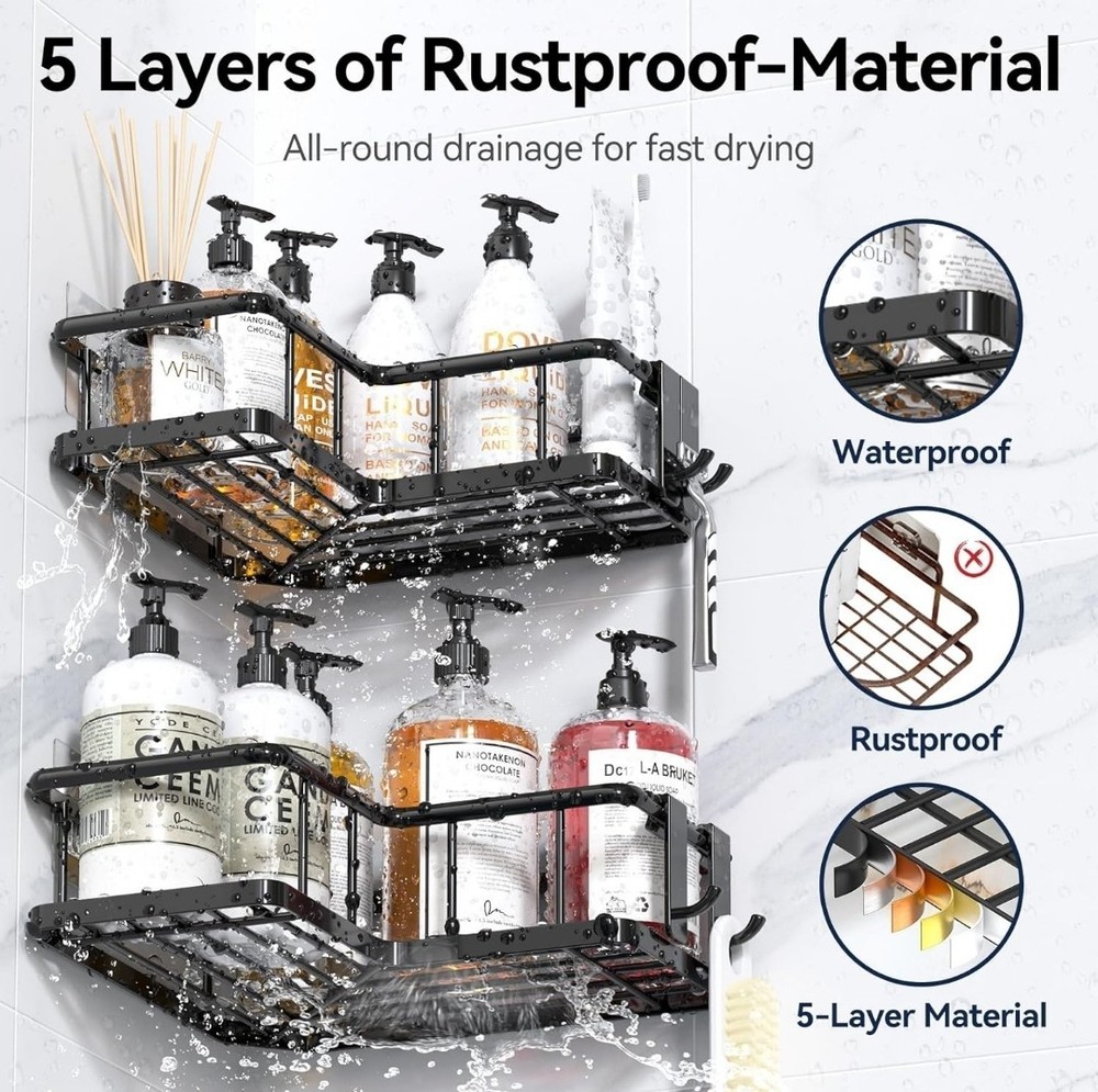 Corner Shower Caddy Organizer, 3-Pack Self-Adhesive Rustproof Bath Shelves
