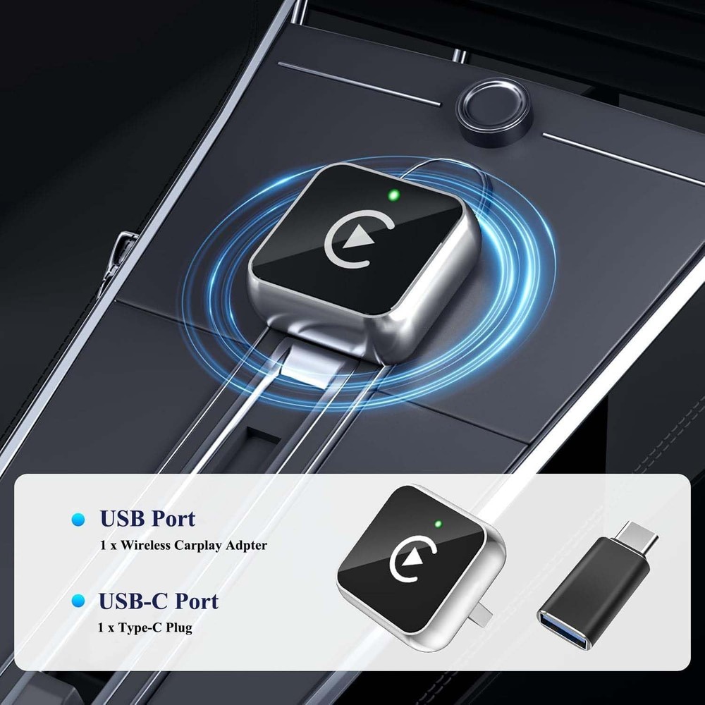 Wireless CarPlay Adapter for Apple iPhone & Android Auto USB Adapter Plug & Play