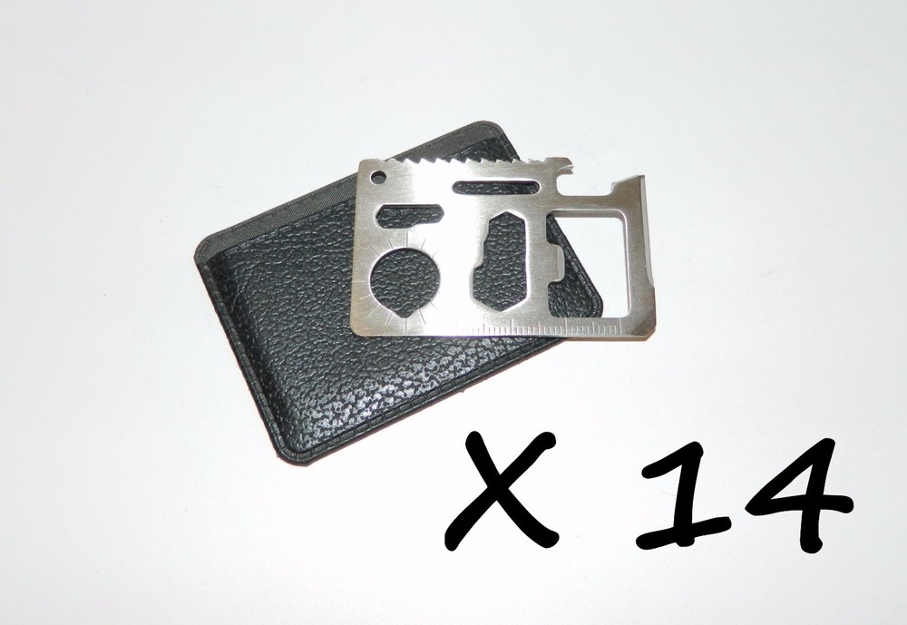 14 X Outdoor Emergency Survival Compact Thin Strong Multi Tool Card With Case