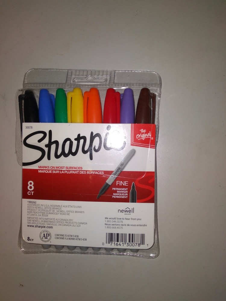 Sharpie Permanent Markers, Fine Point, Assorted Colors 8 Pack
