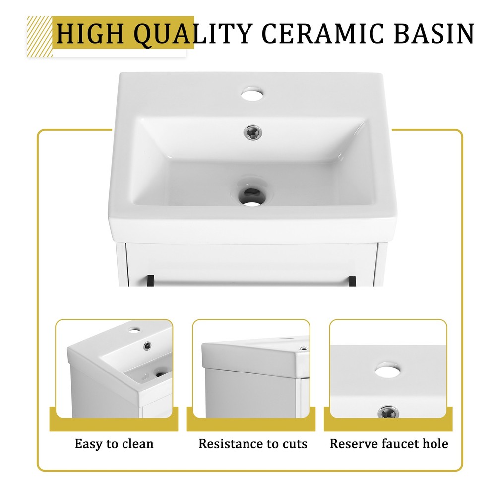 18'' Floating Wall-Mounted Bathroom Vanity with Ceramic Sink & Soft-Close Cabi