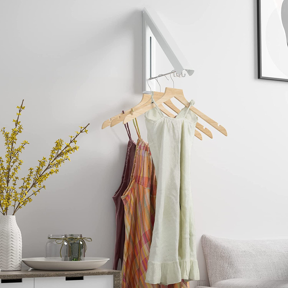 Single Retractable Clothes Drying Rack, Wall Mounted Foldable Laundry Hanger for