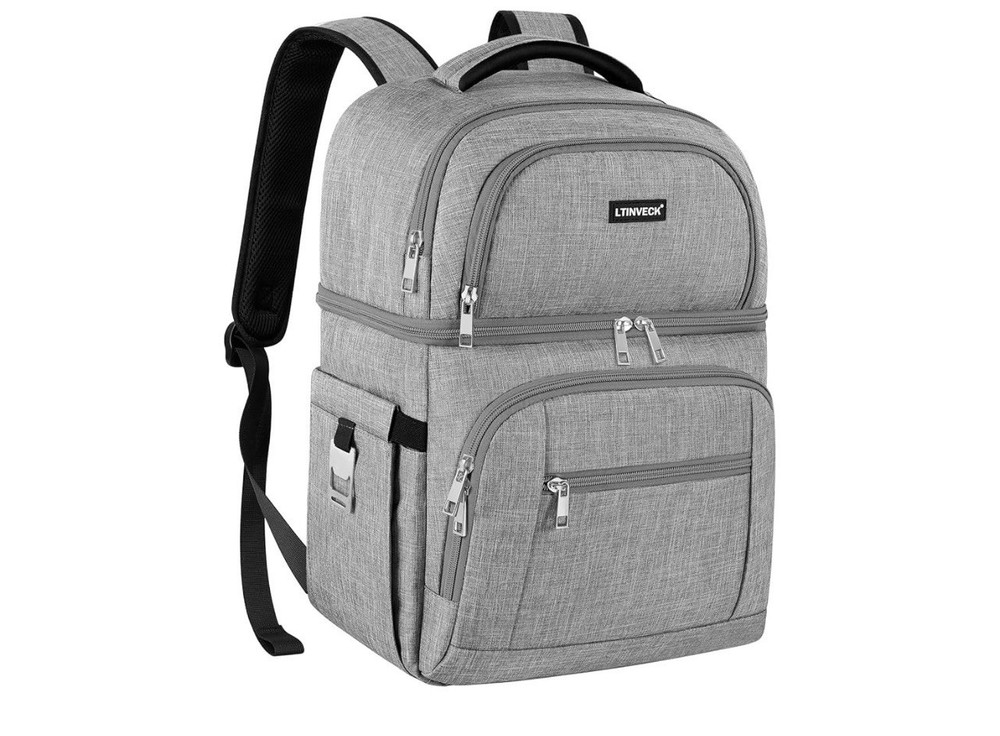 Cooler Backpack Insulated Backpack Cooler Leakproof Double Deck Cooler Bag Grey