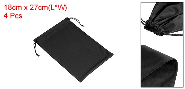 4Pack Ski Goggle Bag Microfiber Snow Goggles Case Drawstring Pouch Black