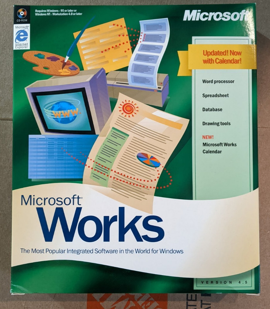 Microsoft Works 4.5 Office Software Suite CD for Windows 95/NT OPEN BOX
