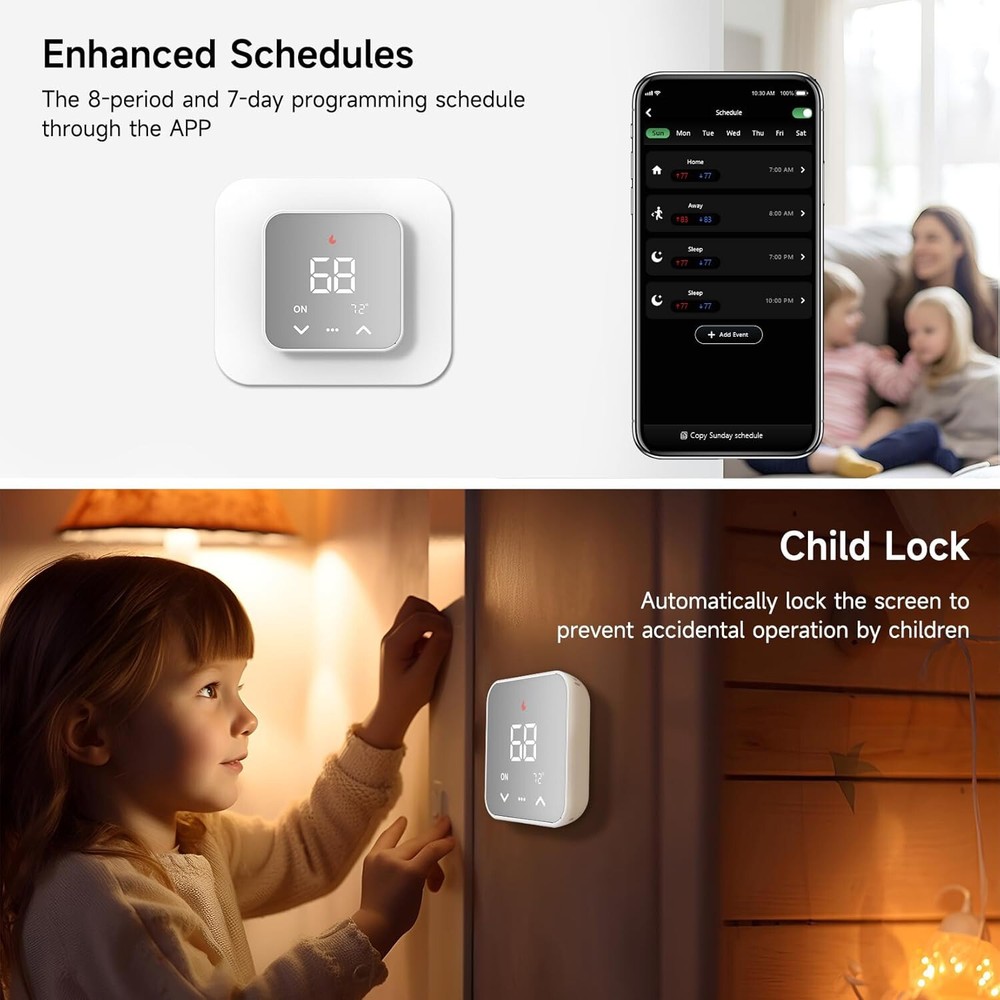 EdgeAnt White Smart Thermostat C-Wire Required Programmable Alexa & Google