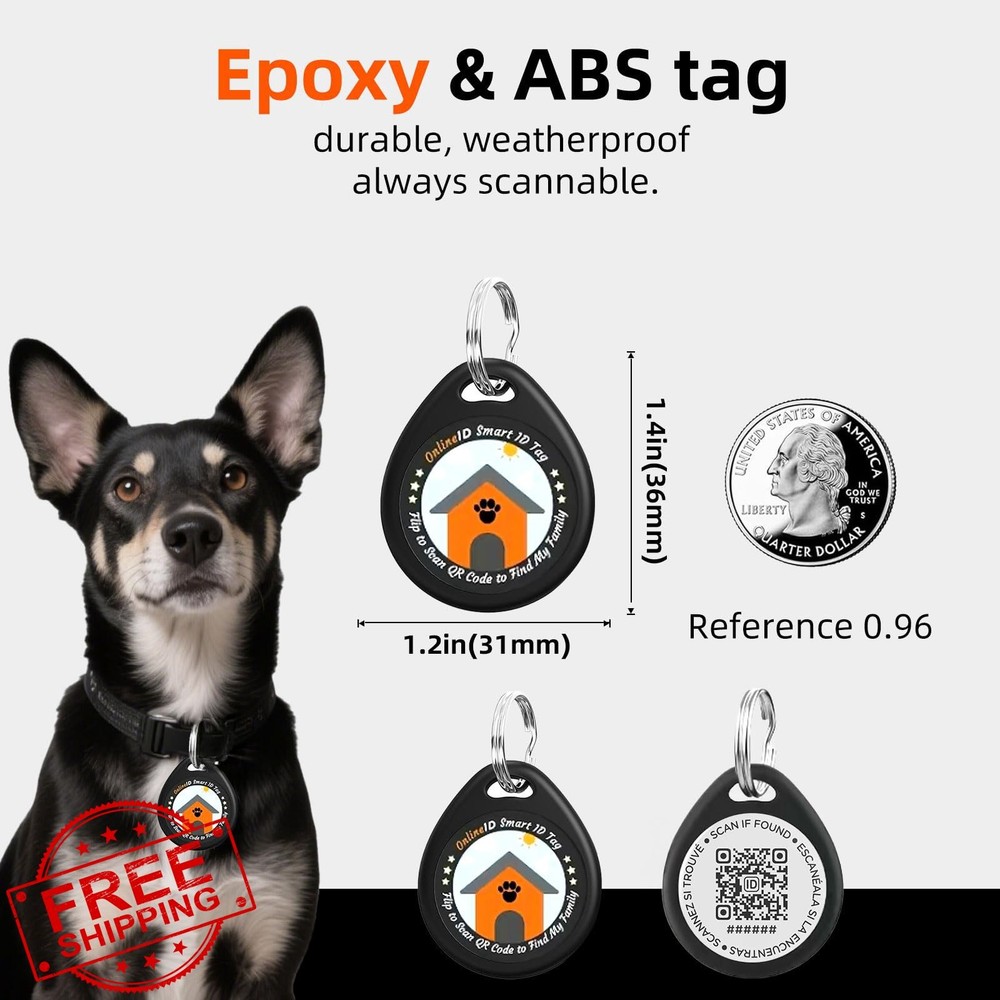 4 Pack Personalized QR Code Dog ID Tags, Editable, L
