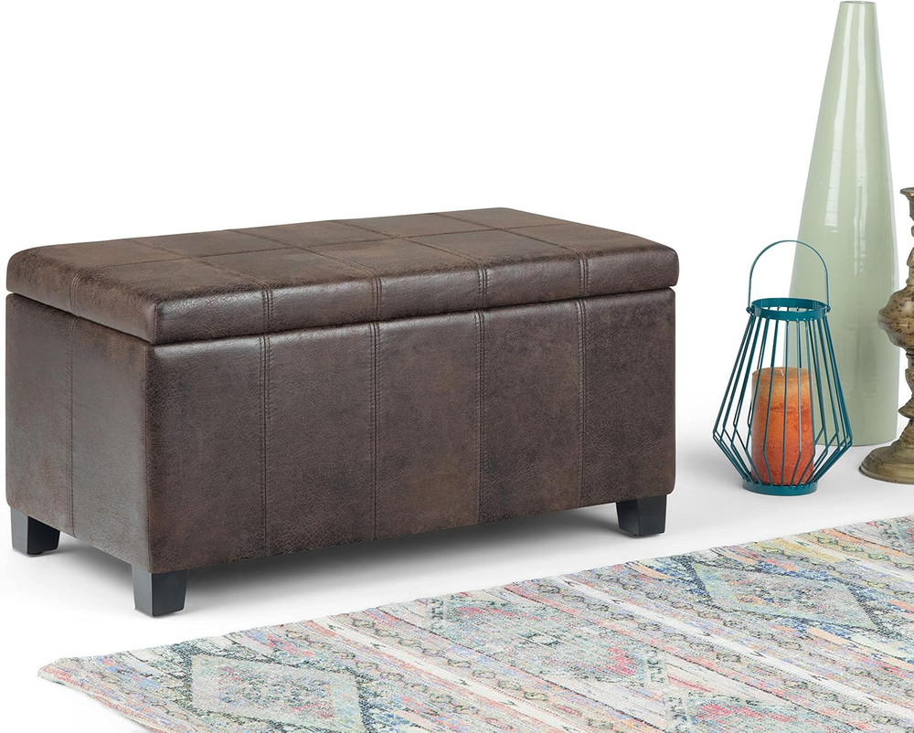 Dover Storage Ottoman Bench - 36 Inch Wide Upholstered Vegan Leather Rectangular