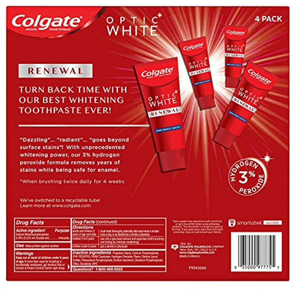 Colgate Optic White Renewal Toothpaste 4.1 oz, 4-Pack
