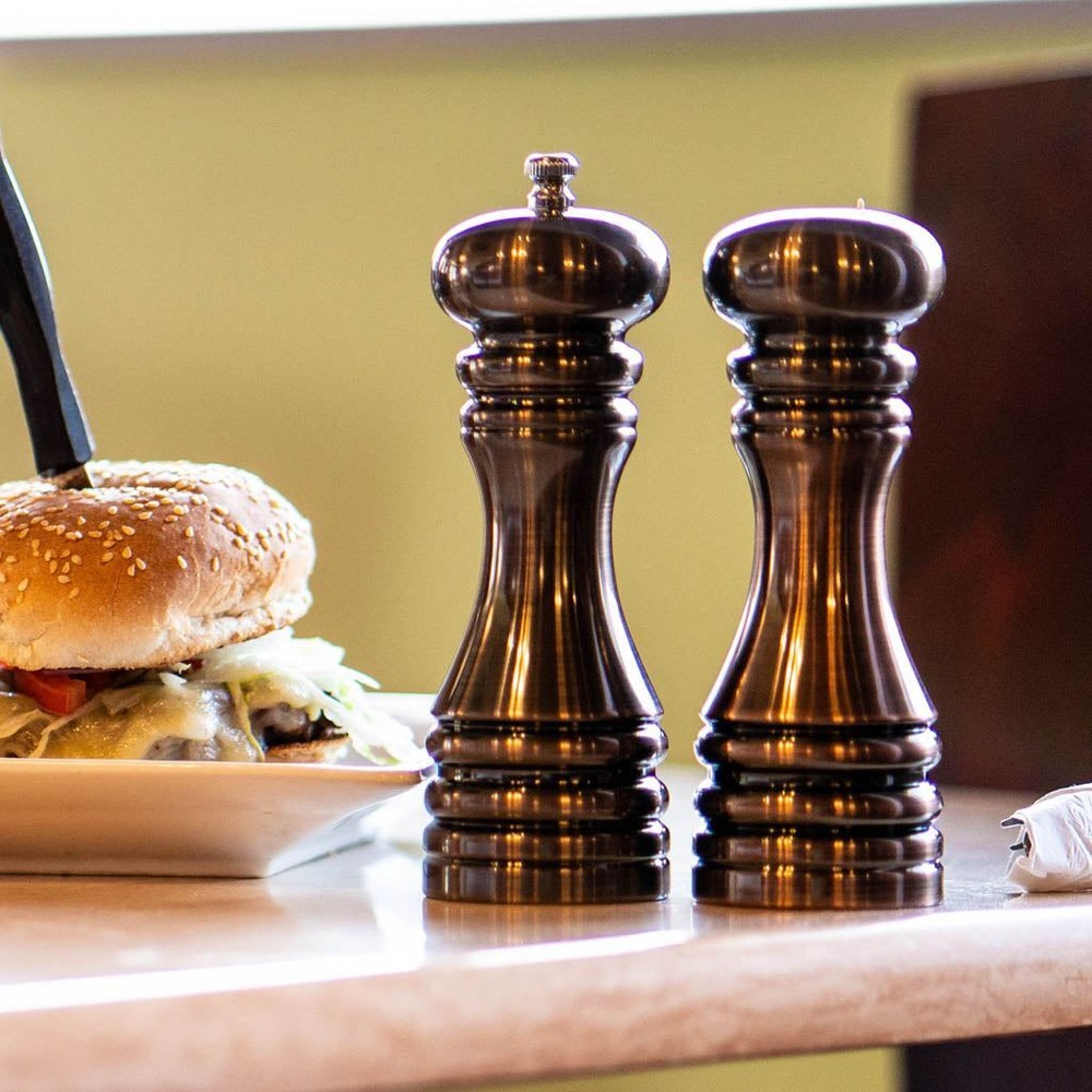 7" Acrylic Burnished Copper Pepper Mill & Salt Shaker Set