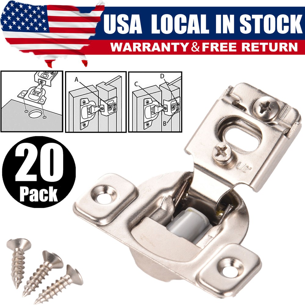 20Pack Compact Concealed Kitchen Cabinet Door Hinge 105° Close 1/2"Overlay