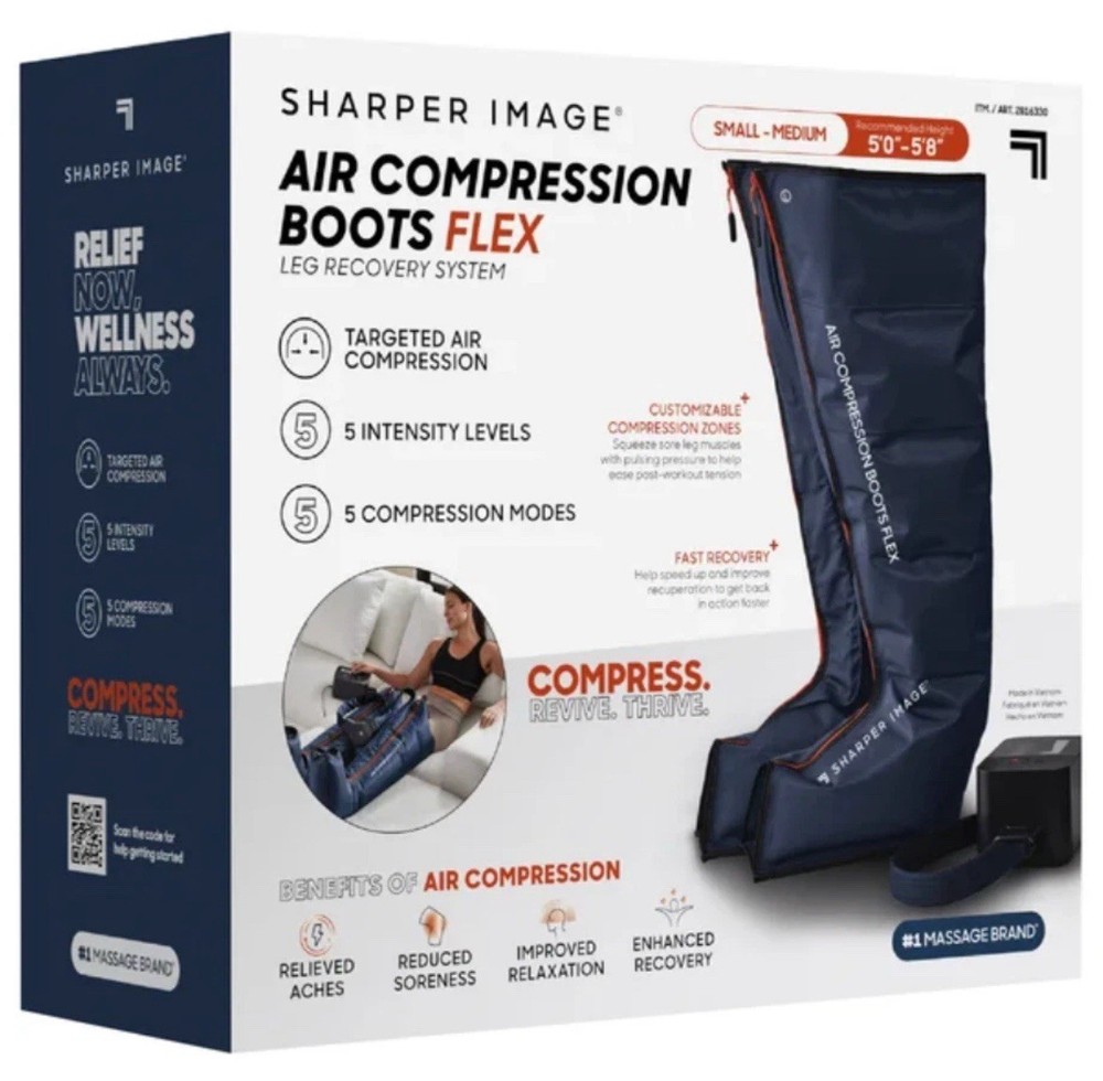 Sharper Image Flex Air Compression Boots Leg Recovery Small/Medium Size Open Box