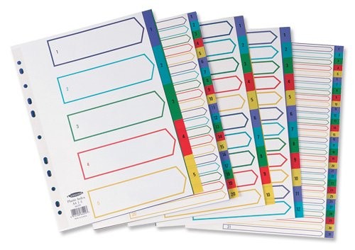Concord Plastic Index Polypropylene 120 Micron Europunched 1-20 A4 Assorted Ref