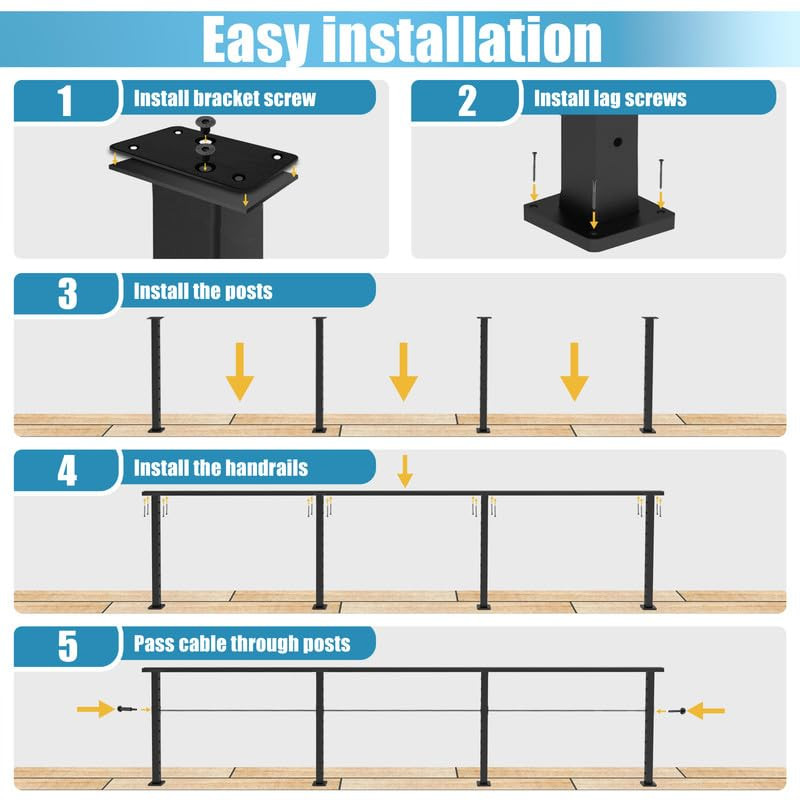 10FT Black Cable Railing Post Kit - 3 Line Deck System for DIY Projects
