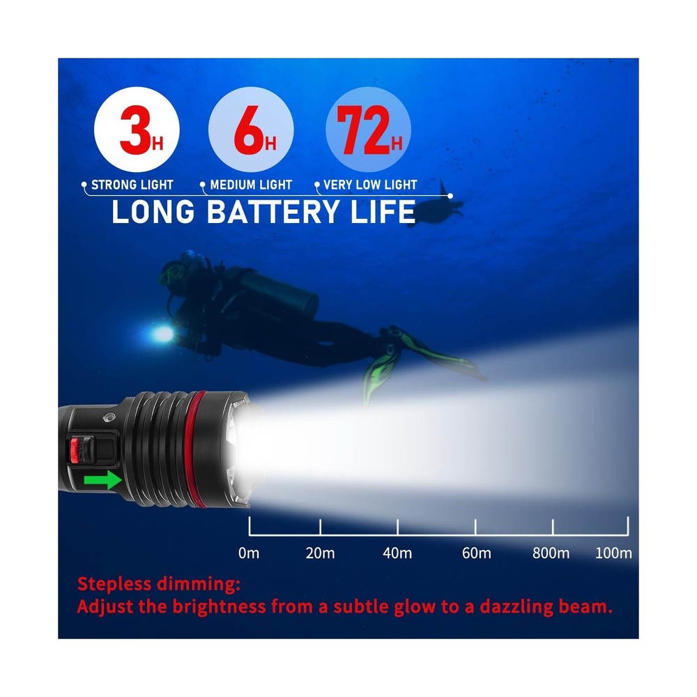 LetonPower Dive Light, Underwater Flashlight, 2000Lumens Dive Lights Scuba Di...