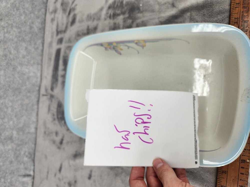 NORITAKE STONEWARE RECTANGULAR ROASTER RAINBOW END 14” X 9” Has Chip