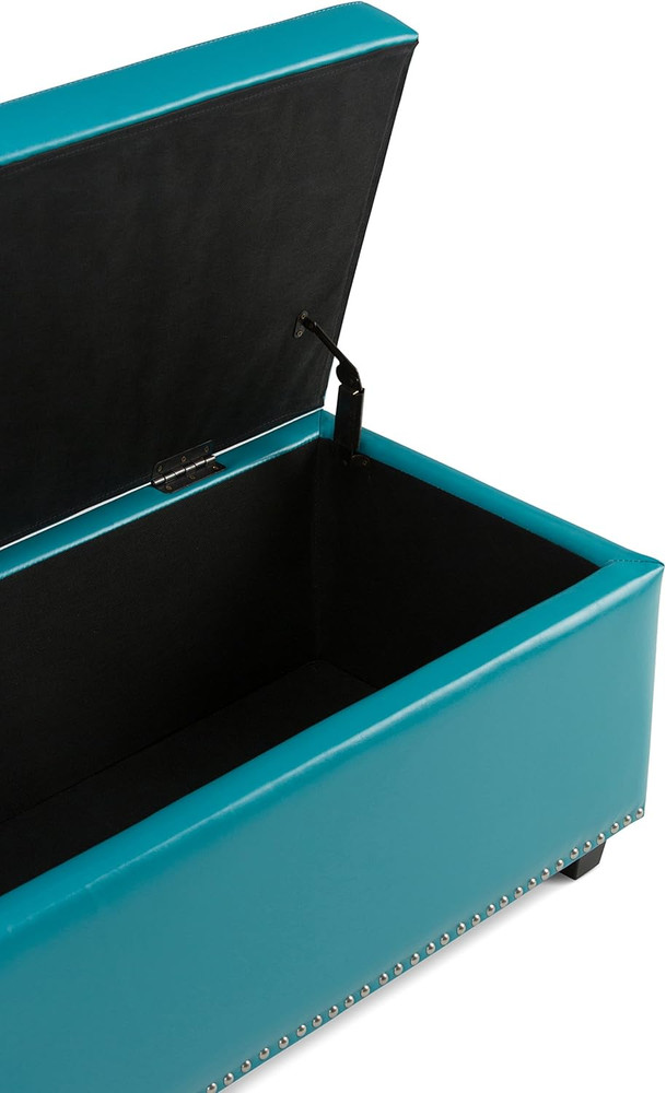 Hamilton 48" Transitional Rectangle Ottoman in Mediterranean Blue Faux Leather