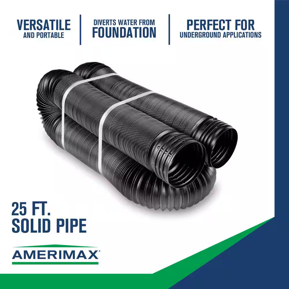 FLEX Drain 4 In. X 25 Ft. Black Copolymer Solid Drain Pipe