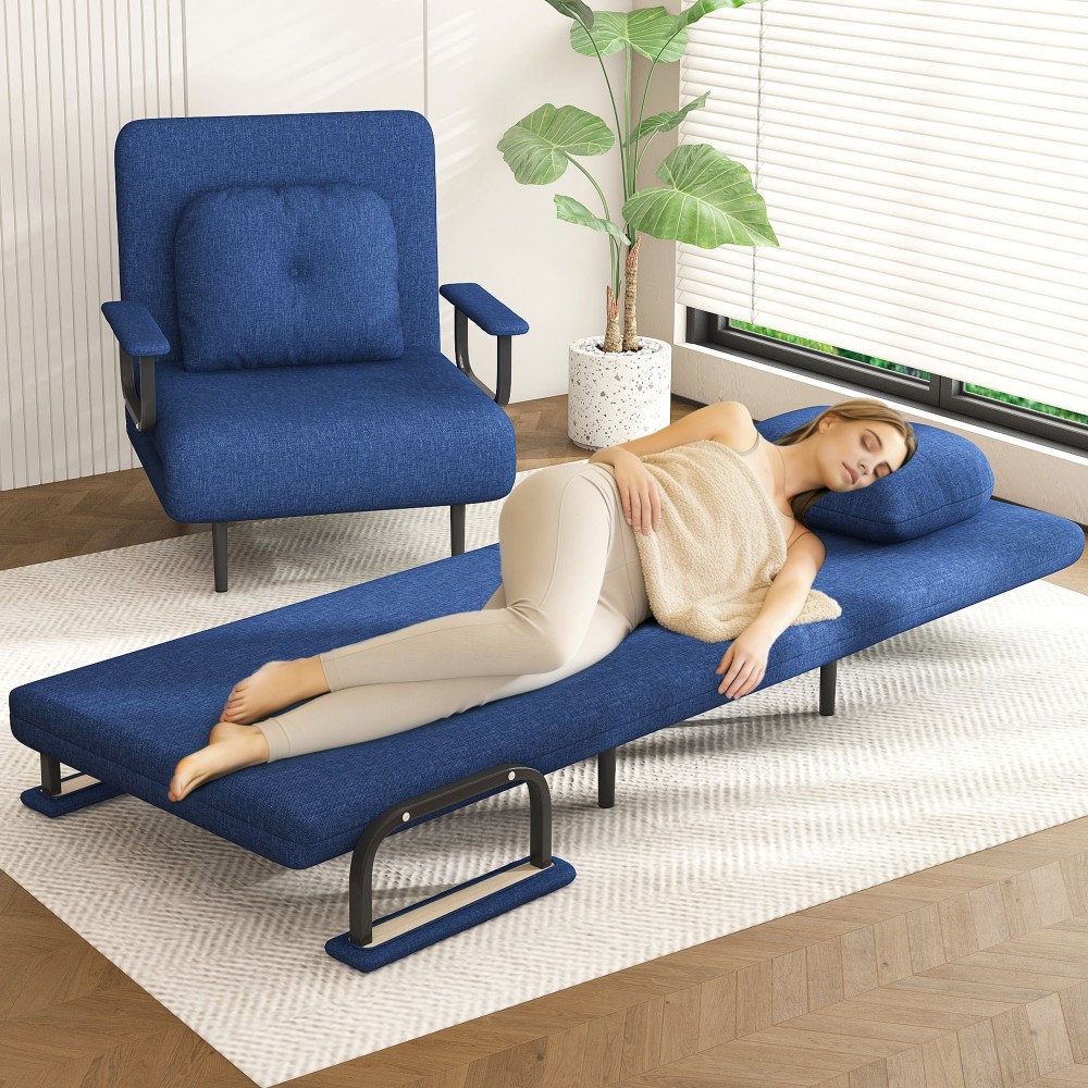 3-in-1 Folding Sofa Bed w/ Adjustable Backrest - Space-Saving Sleeper Blue