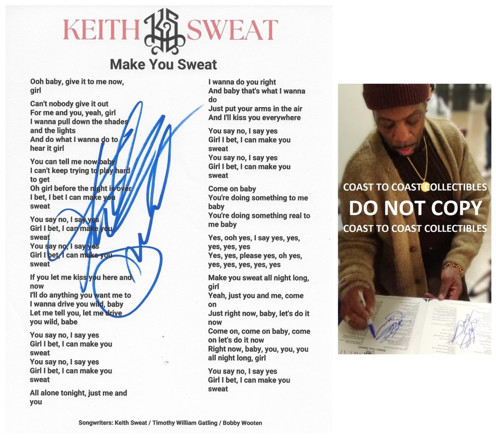 Keith Sweat Signed Make You Sweat Lyrics Sheet COA Exact Proof Autographed
