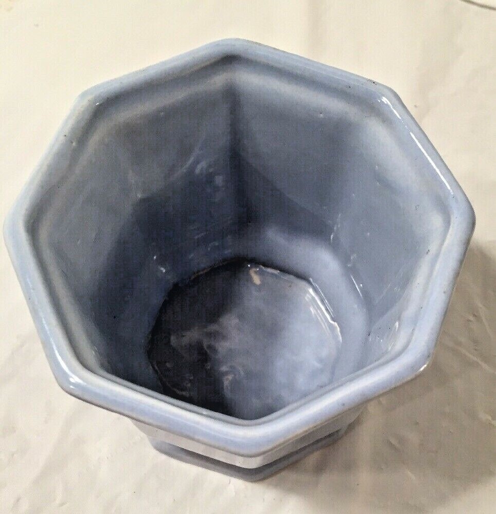 Vintage Octagonal Blue / Gray Flower Pot